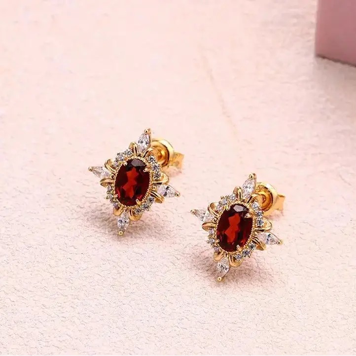 January Birthstone Garnet Earrings - Rhodolite Garnet Earrings view 2